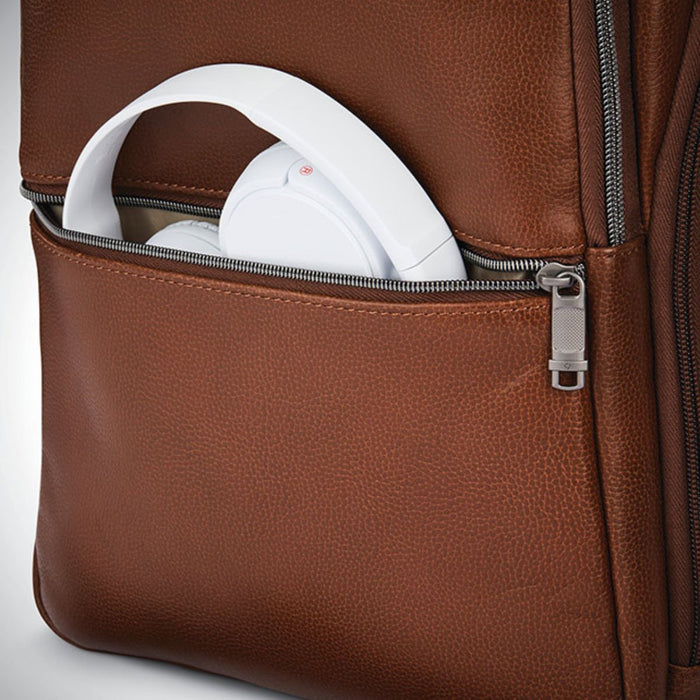 Samsonite Classic Leather Slim Backpack - Cognac